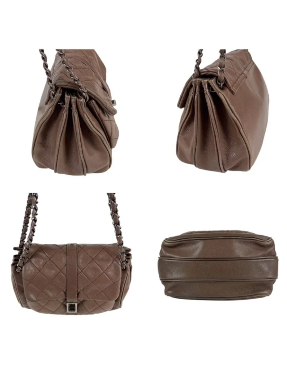 Chanel 2.55 Chain Shoulder Bag Caviar Leather Mademoiselle Lock Quilted Brown